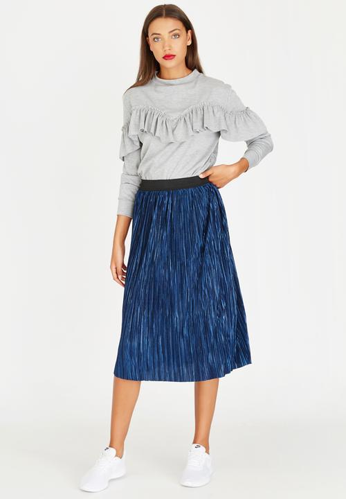 STYLE REPUBLIC - Metallic Midi Skirt Dark Blue