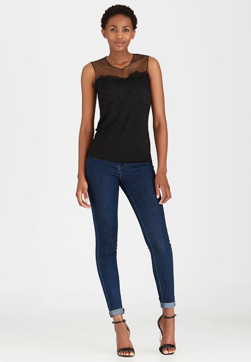 cath.nic - Sleeveless Lace and Mesh Knit Top Black