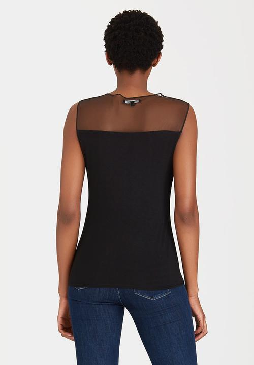 cath.nic - Sleeveless Lace and Mesh Knit Top Black