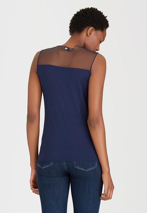 cath.nic - Sleeveless Lace and Mesh Knit Top Navy