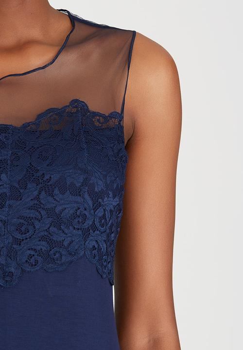 cath.nic - Sleeveless Lace and Mesh Knit Top Navy