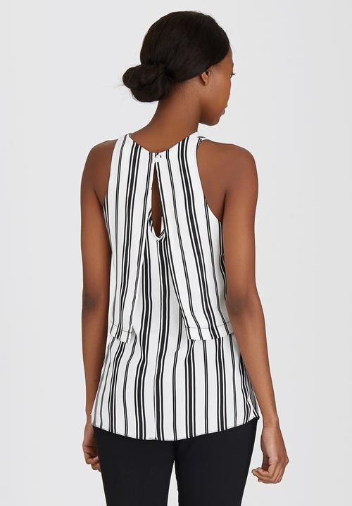 edit - Double Layer Sleeveless Blouse Black and White