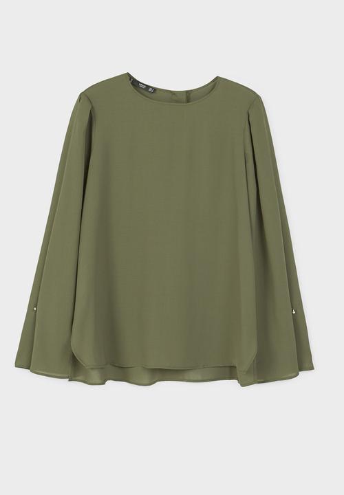 MANGO - Flared Sleeve Blouse Khaki Green