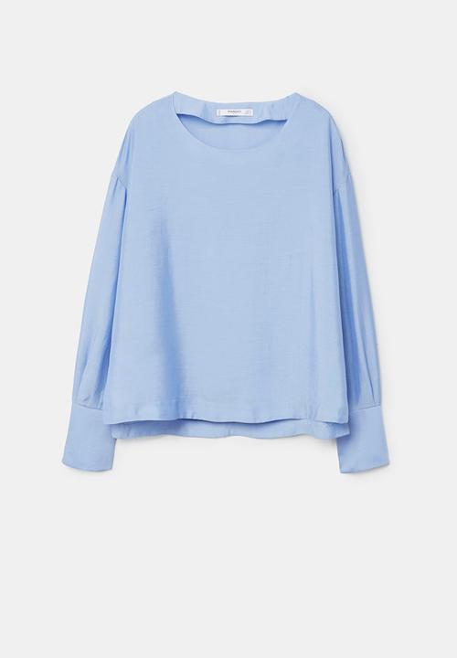 MANGO - Cuffed Detail Blouse Pale Blue