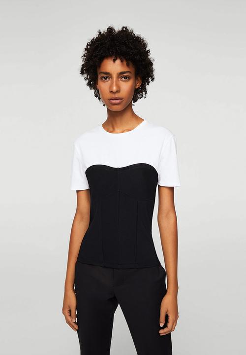 MANGO - T-shirt with Corset Detail Black