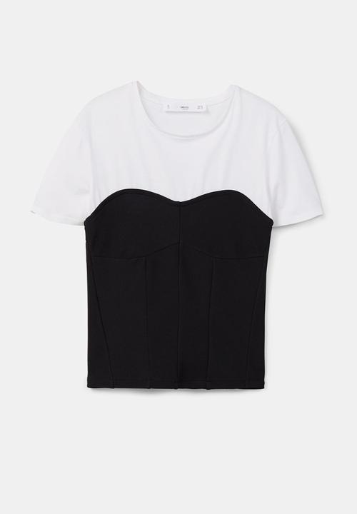 MANGO - T-shirt with Corset Detail Black