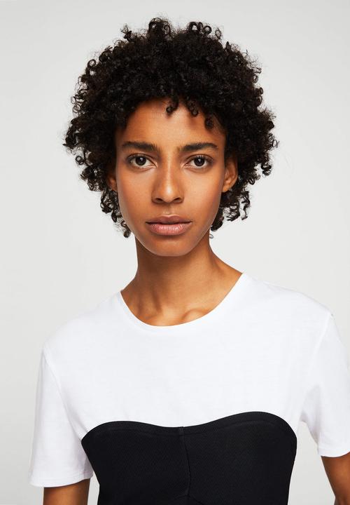 MANGO - T-shirt with Corset Detail Black