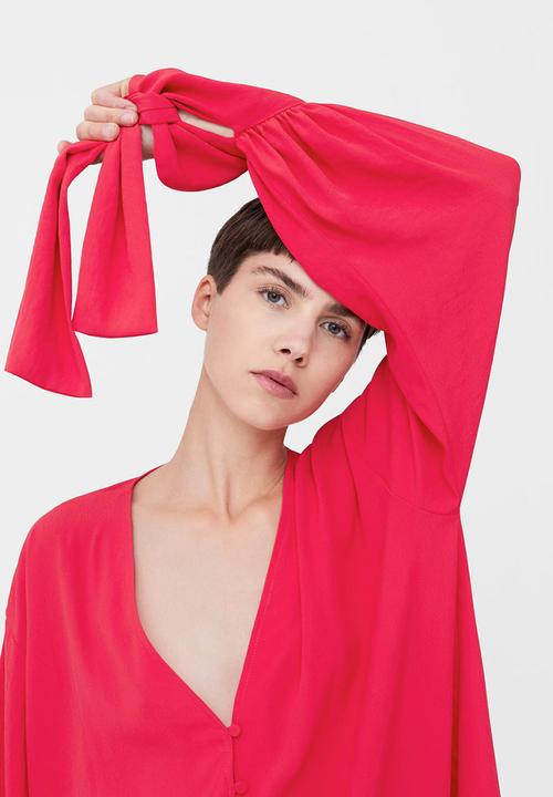 MANGO - Tie-fastening Cuffs Blouse Mid Pink