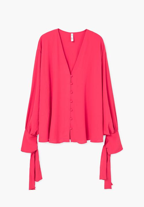 MANGO - Tie-fastening Cuffs Blouse Mid Pink
