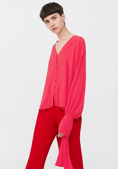 MANGO - Tie-fastening Cuffs Blouse Mid Pink