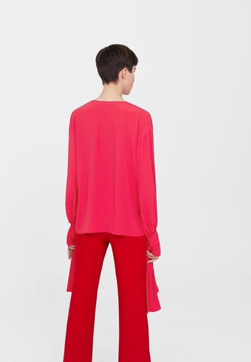 MANGO - Tie-fastening Cuffs Blouse Mid Pink