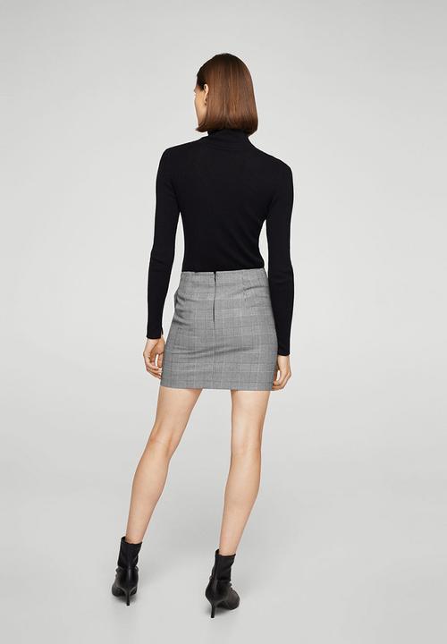 MANGO - Ruffled Checked Skirt Black