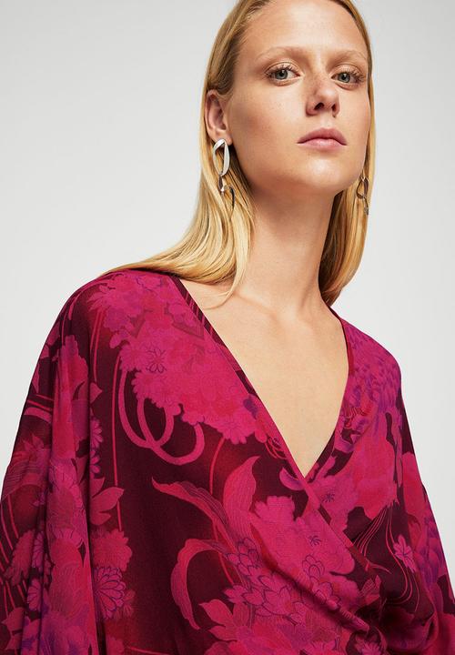 MANGO - Wrap Floral Blouse Red