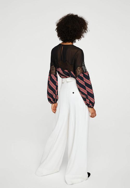 MANGO - Striped Lace Blouse Black