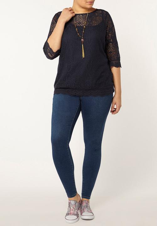 EVANS - Lace Blouse Navy