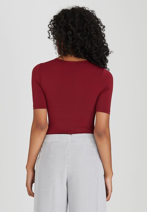 STYLE REPUBLIC - Lace-up Bodysuit Dark Red