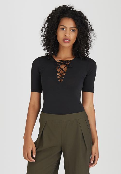 STYLE REPUBLIC - Lace-up Bodysuit Black