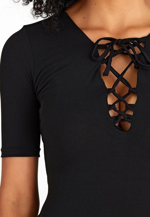 STYLE REPUBLIC - Lace-up Bodysuit Black