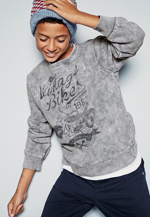 Next - Grey Washed Biker Crew Mid Grey