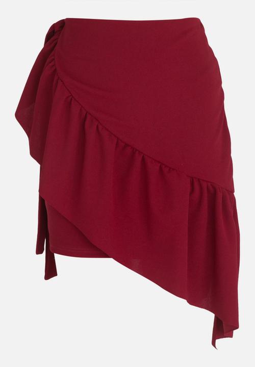 STYLE REPUBLIC - Frill Detail Mini Skirt Burgundy