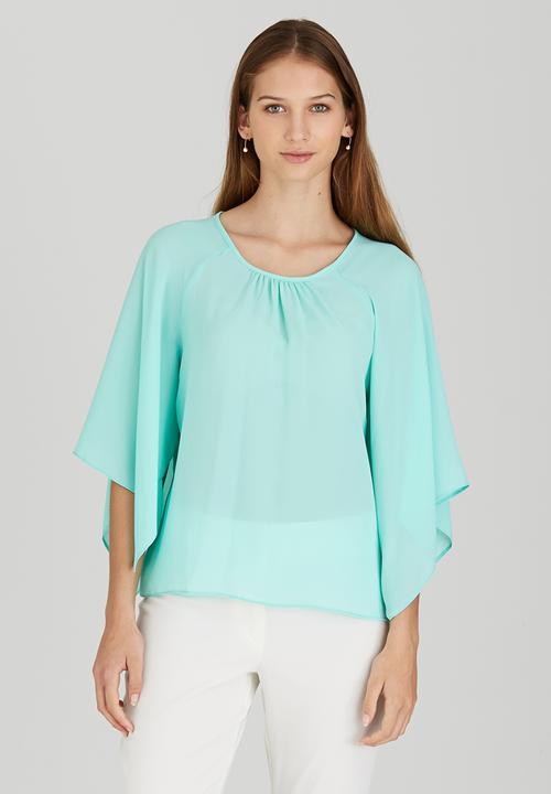 edit - Volume Split Sleeve Blouse Light Green