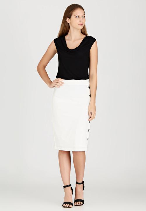 edit - Semi-fitted Skirt with Button Detail Milk