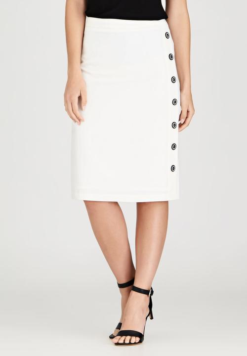 edit - Semi-fitted Skirt with Button Detail Milk