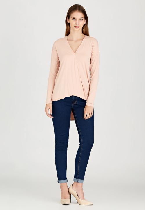 edit - Front Wrap-over Top with Lace Insets Pale Pink