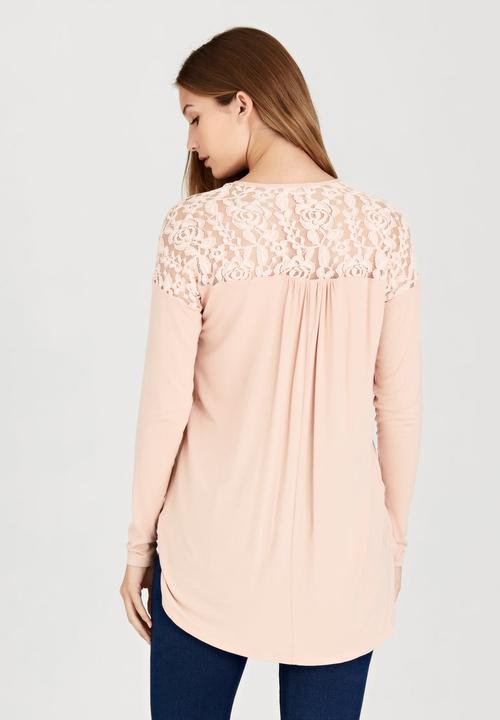 edit - Front Wrap-over Top with Lace Insets Pale Pink