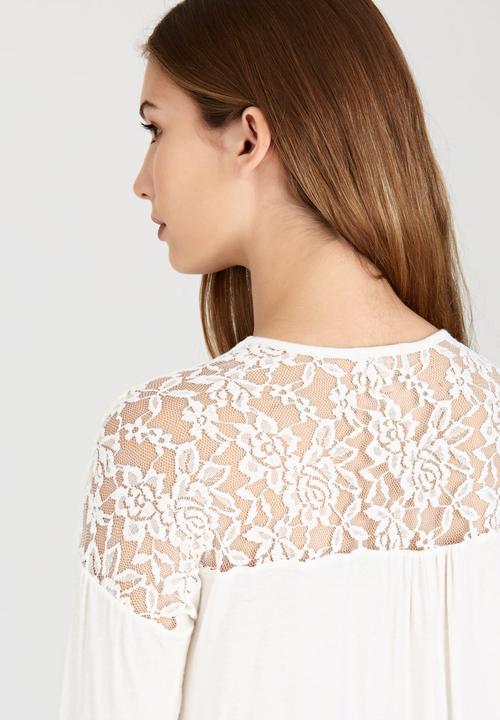 edit - Front Wrap-over Top with Lace Insets Milk