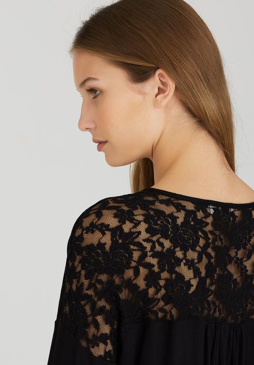edit - Front Wrap-over Top with Lace Insets Black