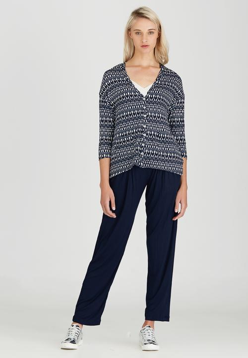 Slick - Sorrel Printed Relaxed Cardi-like Tee Blue and White