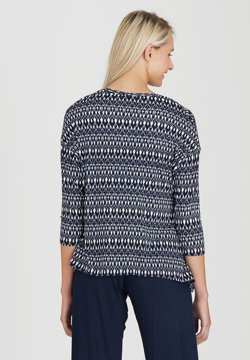 Slick - Sorrel Printed Relaxed Cardi-like Tee Blue and White