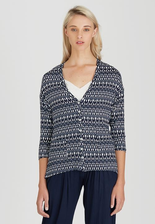 Slick - Sorrel Printed Relaxed Cardi-like Tee Blue and White