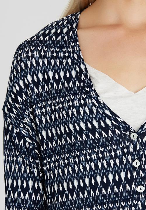 Slick - Sorrel Printed Relaxed Cardi-like Tee Blue and White