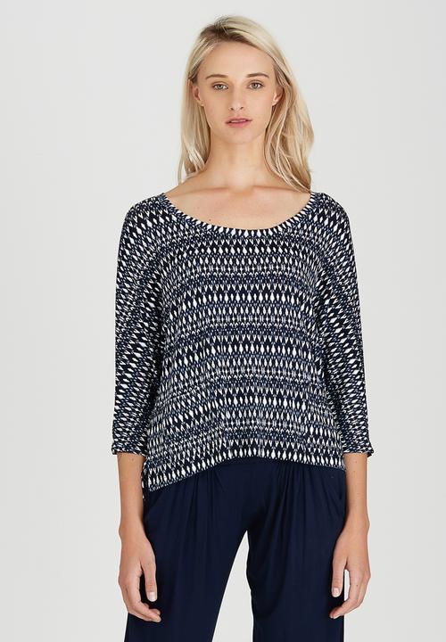 Slick - Fran Printed Boxy Tee Blue and White