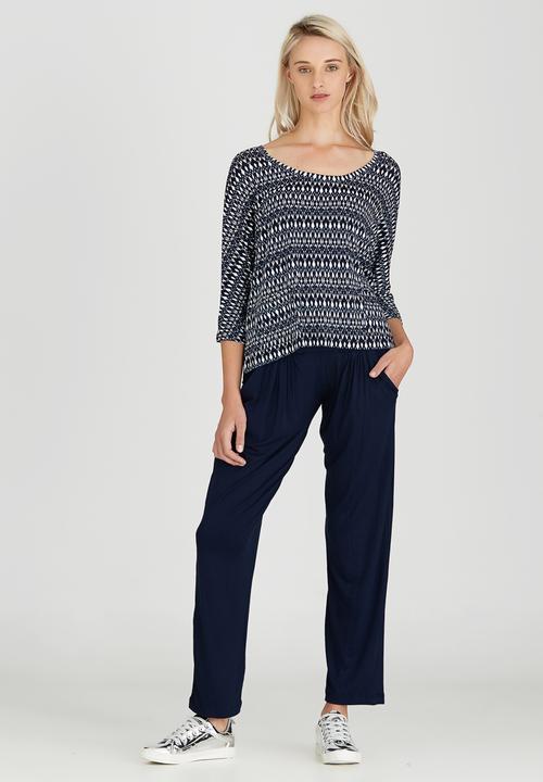 Slick - Fran Printed Boxy Tee Blue and White