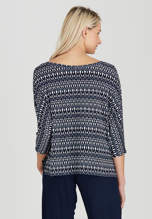 Slick - Fran Printed Boxy Tee Blue and White