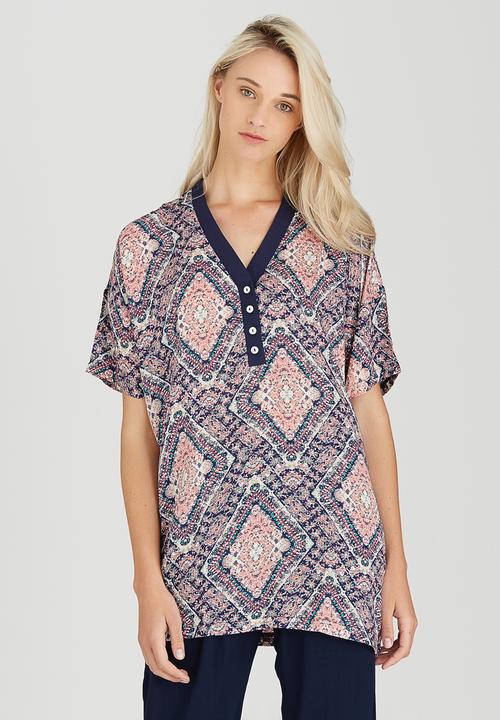 Slick - Adrienne Printed Tunic Top Navy
