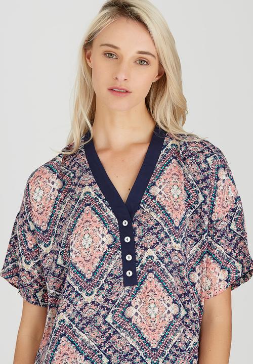 Slick - Adrienne Printed Tunic Top Navy