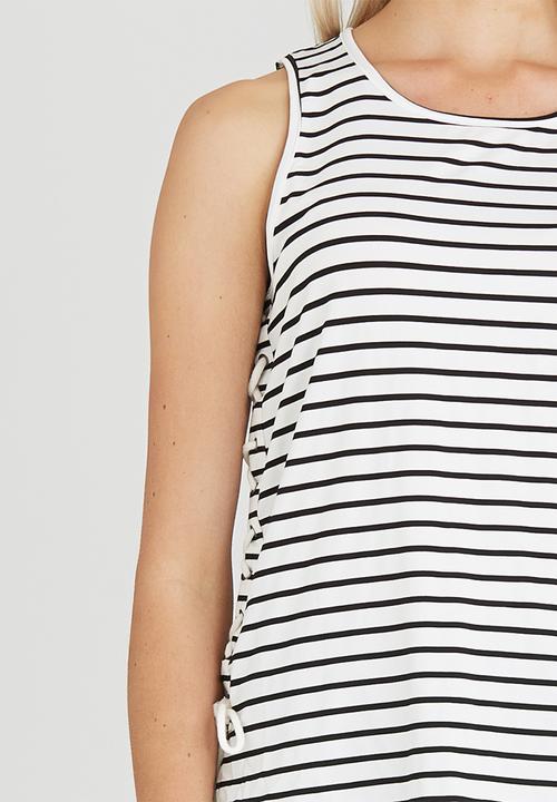 Brave Soul - Striped Tee with Tie Side Detail Black and White