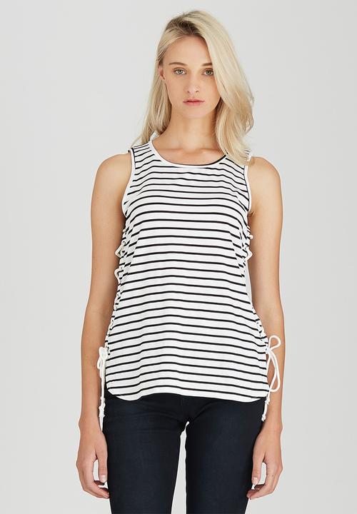 Brave Soul - Striped Tee with Tie Side Detail Black and White