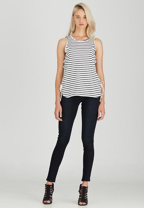 Brave Soul - Striped Tee with Tie Side Detail Black and White