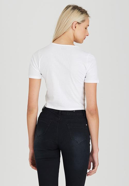 Brave Soul - Crop Tee with Tie Front Detail White
