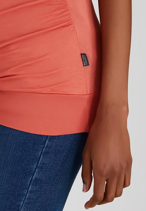 Cherry Melon - Short Sleeve Wrap Front Top Orange