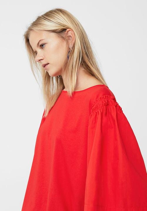 MANGO - Flared Sleeve T-shirt Red