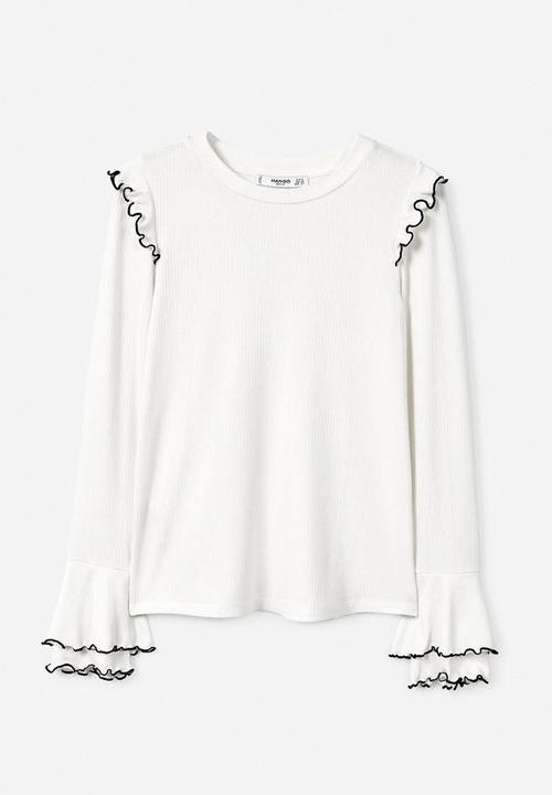 MANGO - Ruffles Ribbed T-shirt White
