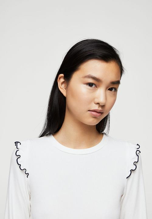 MANGO - Ruffles Ribbed T-shirt White