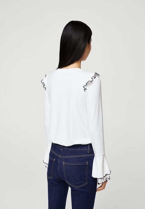 MANGO - Ruffles Ribbed T-shirt White