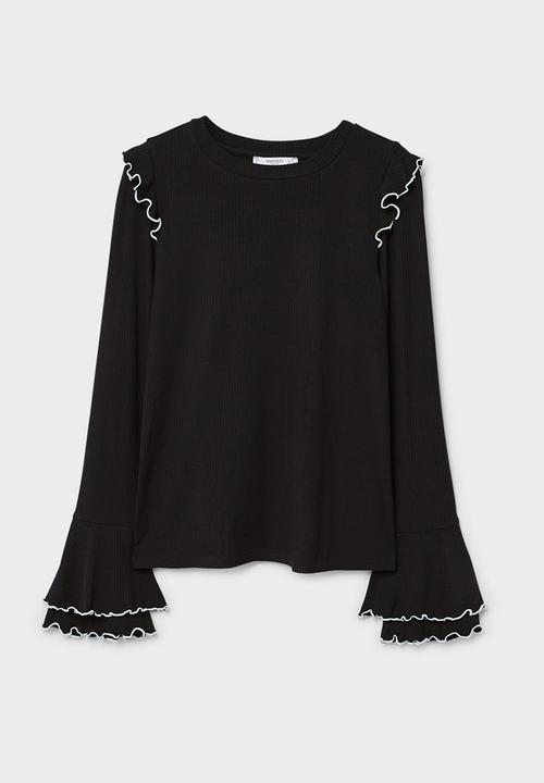 MANGO - Ruffles Ribbed T-shirt Black
